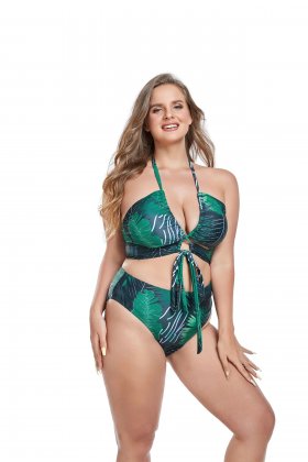 Women's plus-size printed three-piece bikini swimsuit set