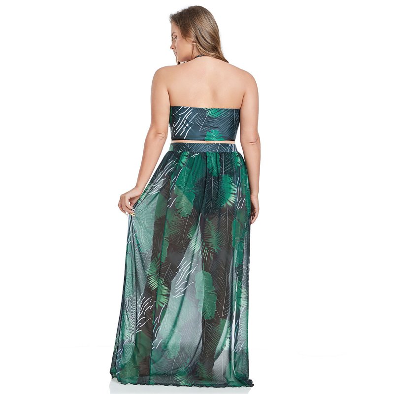 Women's plus-size printed three-piece bikini swimsuit set