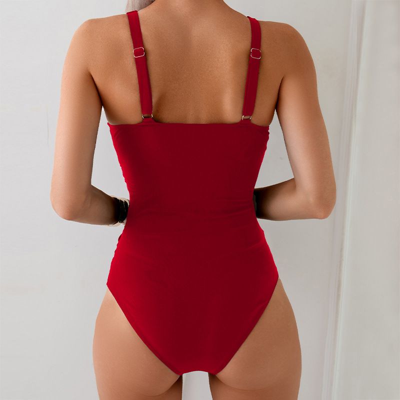 2026 Solid Cross Strap Nylon Women One Piece Swimsuit