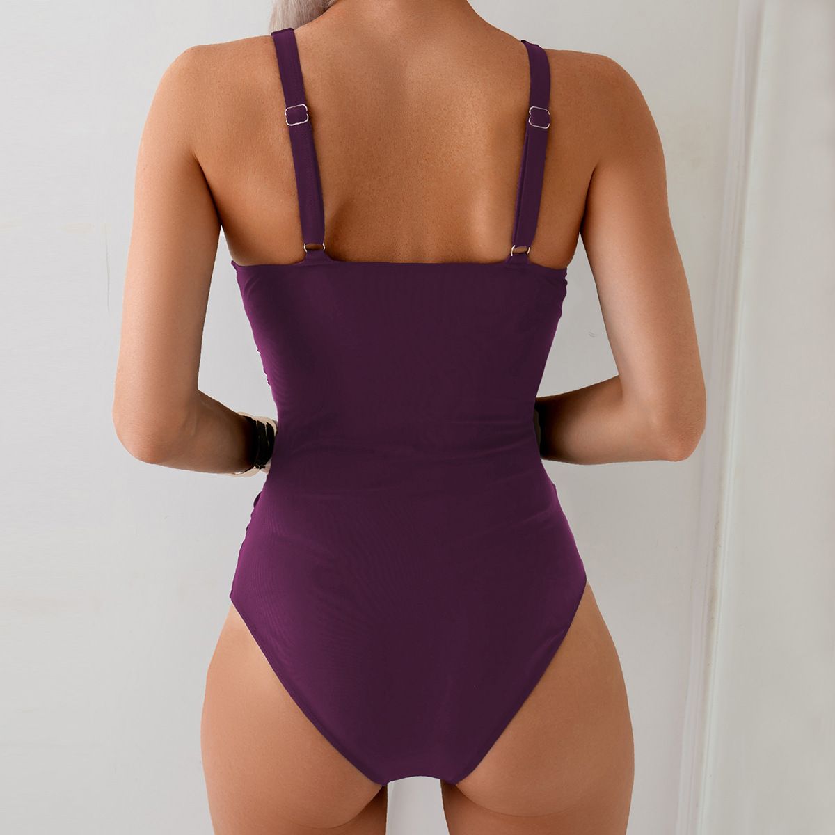2026 Solid Cross Strap Nylon Women One Piece Swimsuit